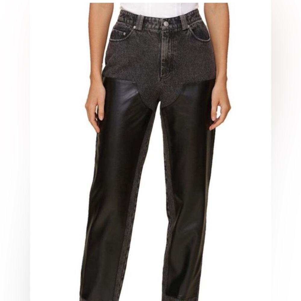 AVEC LES FILLES Leather Chap Denim Jeans- Size 24 W